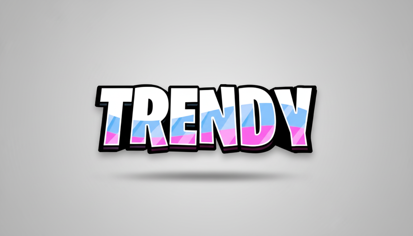 The word 'TRENDY' in colorful letters on a white background